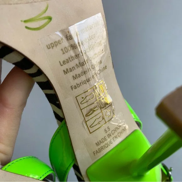 Jeffrey Campbell 5.5 Lime Green Black White Zebra Single Strap Stiletto Heel - Picture 6 of 6
